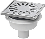 Aquaberg ABS vloerput RVS opzetstuk RVS rooster onderuitl. Ø50mm 150x150mm PPC reukafsluiter, reukslot 50mm 4315