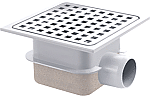 Van den Berg ABS doucheput met RVS rooster 150 x 150 mm met zijuitlaat, hoogte 80/99 mm 619