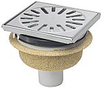 Aquaberg ABS vloerput-opzetstuk bezand RVS rooster/sierrand onderuitl. Ø50mm verst. 146x146mm PPC reukafsluiter reukslot 50mm 4015146RA 