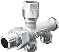 Herz 1000 zij- onderblok 2-pijps. Afsluitbaar en regelbaar. Buisaansluiting M22 1718611